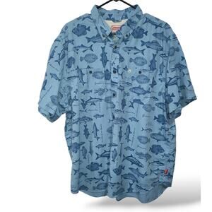 Coleman SZ XXL Shirt Fish Print Blue Lightweight Short Sleeve Striped Bass